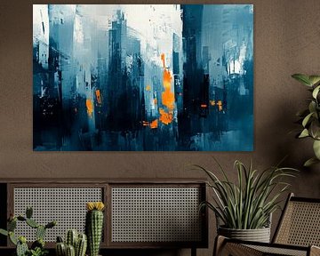 Futuristic city in blue and orange by Poster Art Shop