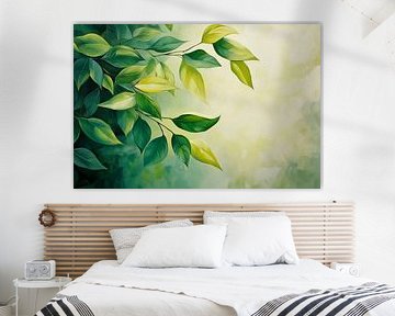 Feuilles vertes sous une douce lumière sur Poster Art Shop