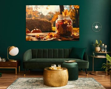 Herbstliche Blätter in Glasgefäß von Poster Art Shop