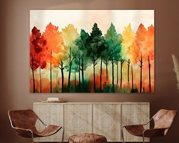 Boomlandschap in herfsttooi in aquarel van Poster Art Shop