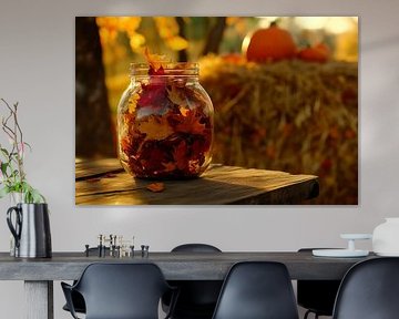 Herbstliche Blätter in einem Glas von Poster Art Shop