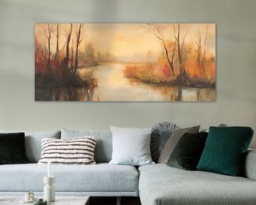 Herfstig rivierlandschap bij schemering van Poster Art Shop