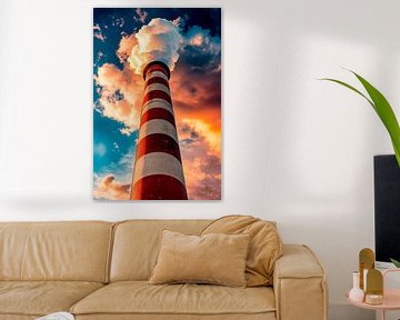 Industriële schoorsteen bij zonsondergang van Poster Art Shop