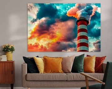 Industriële rookpluimen in de zonsondergang van Poster Art Shop