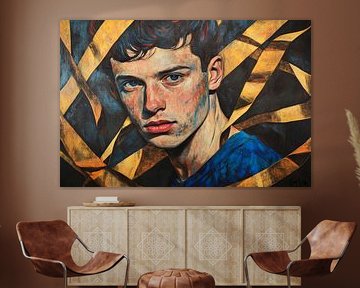 Young man in front of an abstract background by Poster Art Shop