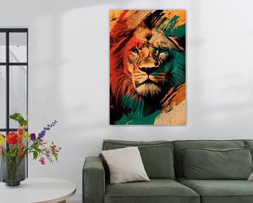 Artistic lion portrait in colour by Poster Art Shop