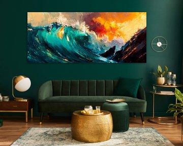 Powerful wave at sunset by Poster Art Shop