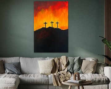 Kruisen voor een brandende hemel van Poster Art Shop