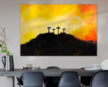 Kruisen in het licht van zonsondergang van Poster Art Shop