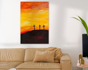 Kruisen voor een stralende zonsondergang van Poster Art Shop