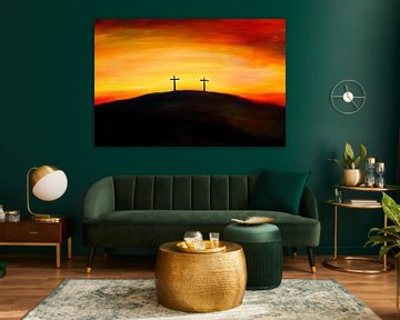 Kruisen voor een dramatische zonsondergang van Poster Art Shop
