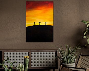 Kruisen voor een kleurrijke zonsondergang van Poster Art Shop