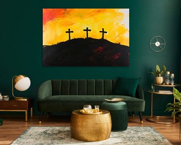 Kruisen voor een oranje lucht van Poster Art Shop