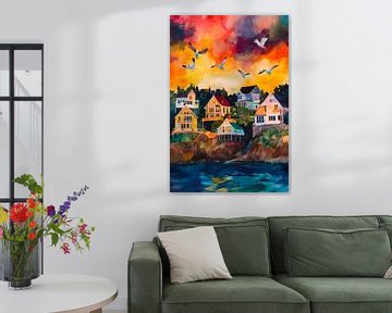 Artistiek kustlandschap in het avondlicht van Poster Art Shop