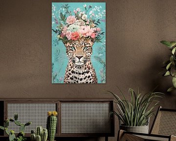 Leopard mit floraler Krone von Poster Art Shop