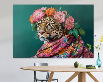 Leopard with flower wreath and scarf by Poster Art Shop
