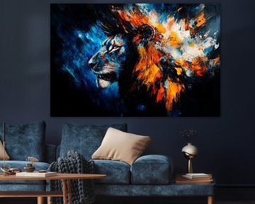 Bright lion in bold colours by Poster Art Shop