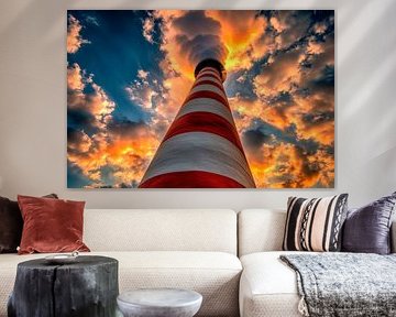 Lighthouse in a dramatic sunset by Poster Art Shop