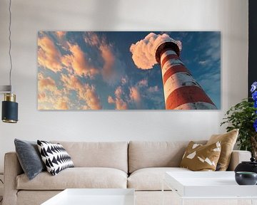 Vuurtoren onder een kleurrijke hemel van Poster Art Shop