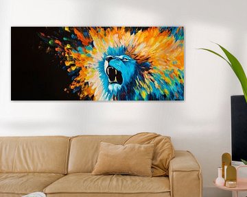 Lion with colourful background by Poster Art Shop