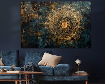 Mandala design on a dark blue background by Poster Art Shop