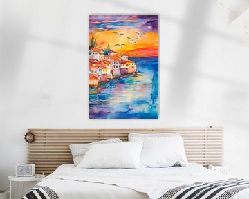 Pittoresk kustlandschap in het avondlicht van Poster Art Shop