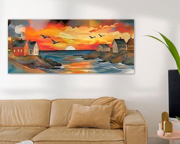 Pittoresk kustlandschap bij zonsondergang van Poster Art Shop