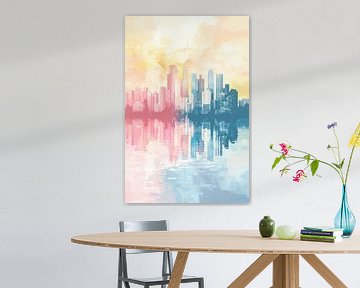 Skyline moderne sous une lumière pastel sur Poster Art Shop