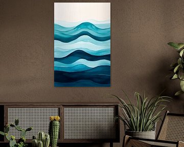 Modern waves in shades of blue and turquoise by Poster Art Shop