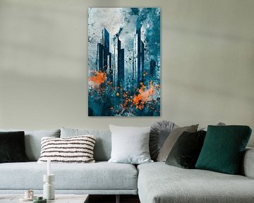Modern stadsgezicht met een explosie van kleur van Poster Art Shop