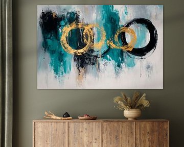 Moderne abstrakte Kunst in Blau und Gold von Poster Art Shop