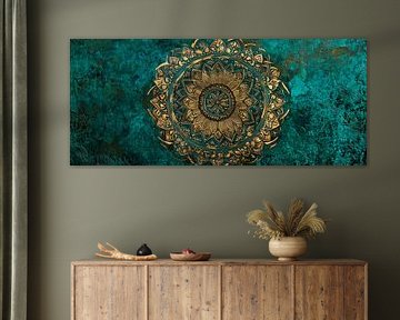 Goudpatroon op groenblauwe achtergrond van Poster Art Shop
