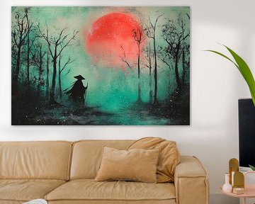 Mystiek landschap met rode maan van Poster Art Shop