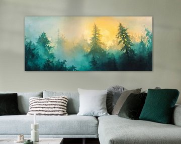 Mystiek bos in de ochtendnevel van Poster Art Shop