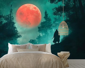 Mystischer Krieger unter rotem Mond von Poster Art Shop