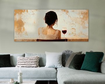 Nadenkende vrouw met rode wijn van Poster Art Shop