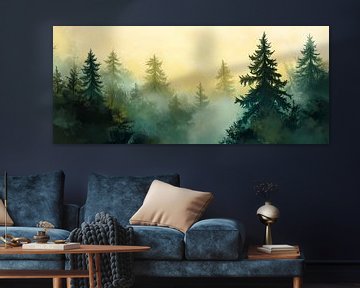 Nevelig bos in het ochtendlicht van Poster Art Shop