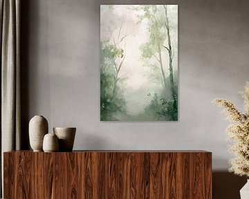 Nevelig bos met zachte kleuren van Poster Art Shop