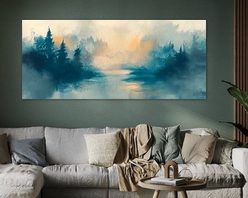 Mistige ochtendstemming bij het water van Poster Art Shop
