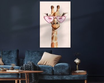 Schattige giraffe met hartvormige bril van Poster Art Shop