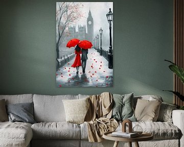 Romantische wandeling in de regen van Poster Art Shop