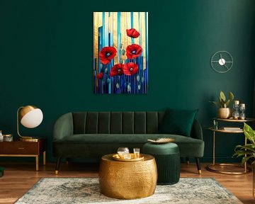 Rode klaprozen voor blauwe strepen van Poster Art Shop