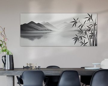 Rustig berglandschap met bamboe van Poster Art Shop