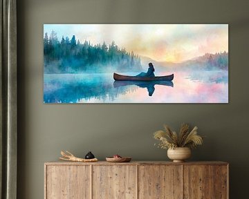 Rustige boottocht in een mystiek landschap van Poster Art Shop