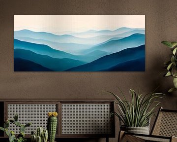 Glooiende heuvels in blauwe en grijze tinten van Poster Art Shop