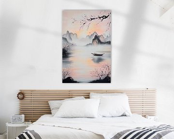 Zachte ochtendsfeer aan de oever van het meer van Poster Art Shop