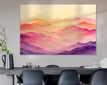 Gentle watercolour landscape at sunset by Poster Art Shop