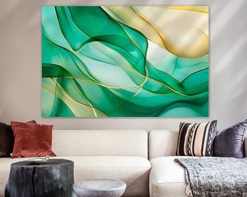 Gentle waves in green and gold by Poster Art Shop