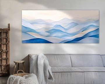 Zachte blauwe heuvels in de mist van Poster Art Shop