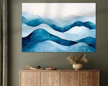 Zachte blauwe heuvels in aquarel van Poster Art Shop